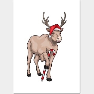 Reindeer Christmas Candy cane Posters and Art
